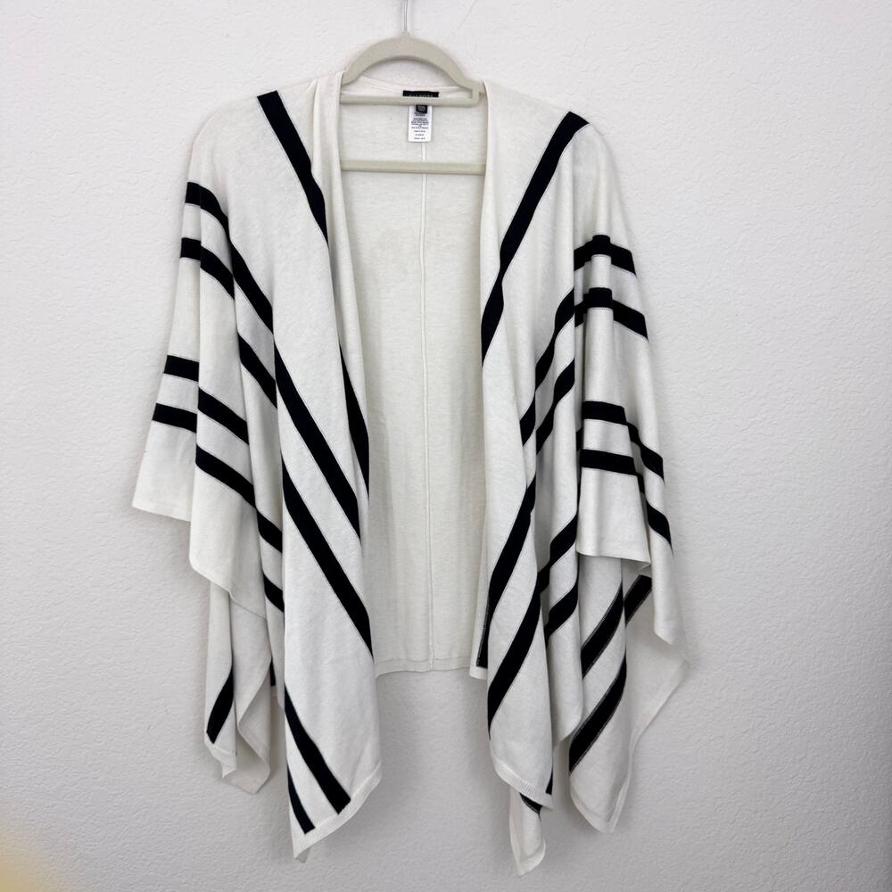 Talbots Womens Wrap Sweater One Size Cotton Blend Stripes Classic White